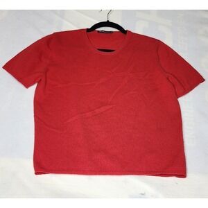 MANRICO Italian Red 100% Cashmere Short Sleeve Crewneck Sweater Top Size 46